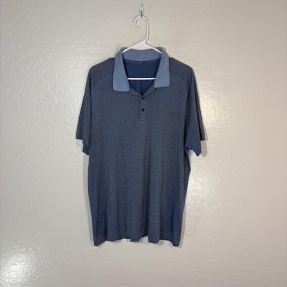 Lululemon Polo Shirt Mens 2XL Blue Striped Short Sleeve Stretch Athletic Golf - Picture 1 of 8